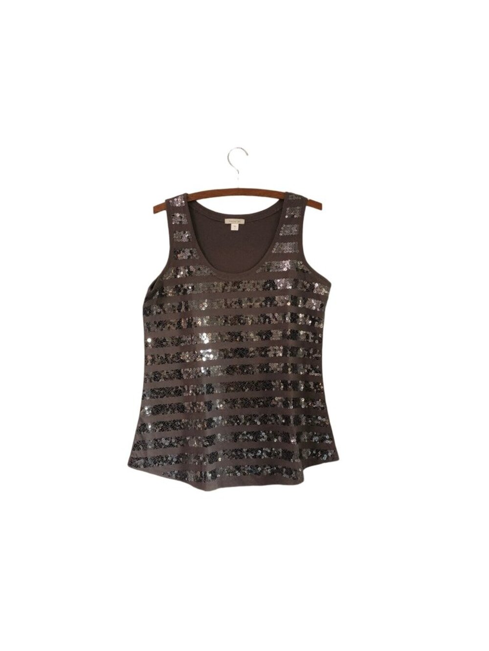 Garnet Hill Womens Dark Gray Striped Sequin Sleeveless Tank Top Modal Size Large
